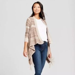 Marled Stripe Fringe Cardigan Knox Rose Taupe XL
